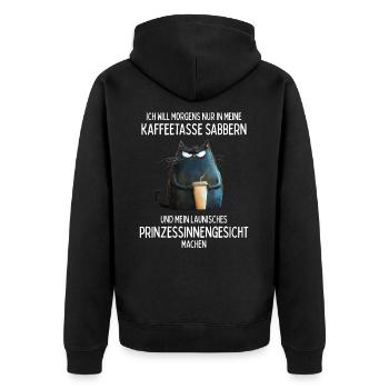 Ich will nur in meine Kaffeetasse sabbern - Unisex Premium Bio Zip Hoodie - Schwarz - Hinten - Nico (187cm)