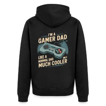 Papa Gamer Shirt – Retro Gaming Shirt - Unisex Premium Bio Zip Hoodie - Schwarz - Hinten - Nico (187cm)