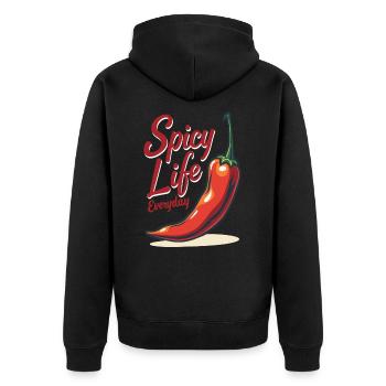 Spicy Life – Chili Vibes für jeden Tag - Unisex Premium Bio Zip Hoodie - Schwarz - Hinten - Nico (187cm)