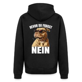 Bevor du fragst: Nein! - Unisex Premium Bio Zip Hoodie - Schwarz - Hinten - Nico (187cm)