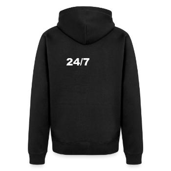 24/7 – Always on the job - Unisex Premium Organic Zip Hoodie - black - Back - Nico (187cm)