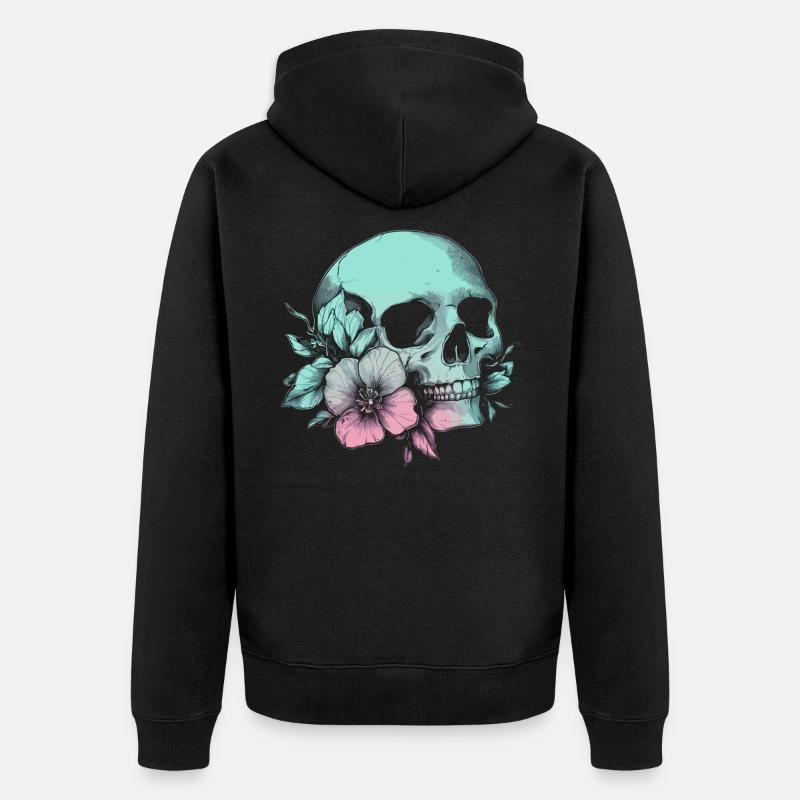 Pastell-Schädel mit Blume & Stil - Unisex Premium Bio Zip Hoodie - Schwarz