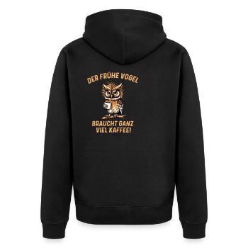 Kaffee Eule der frühe Vogel Spaß Morgenmuffel - Unisex Premium Bio Zip Hoodie - Schwarz - Hinten - Nico (187cm)