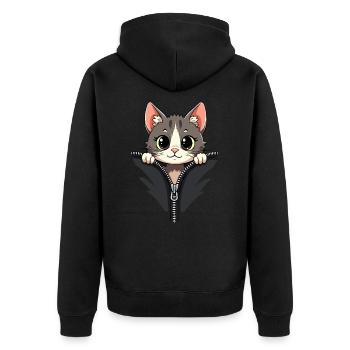 Chat curieux derrière une fermeture éclair - Veste à capuche bio Premium Unisexe - noir - Dos - Nico (187cm)