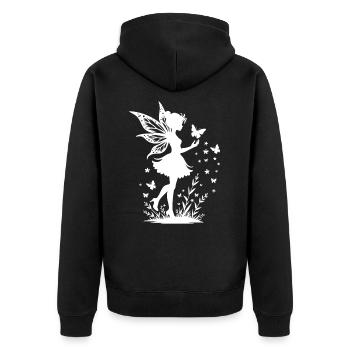 Zauberhafte Fee mit Blumen und Schmetterlingen - Unisex Premium Bio Zip Hoodie - Schwarz - Hinten - Nico (187cm)