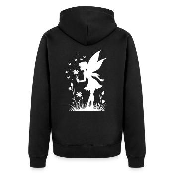 Zauberhafte Fee mit Blumen und Schmetterlingen - Unisex Premium Bio Zip Hoodie - Schwarz - Hinten - Nico (187cm)