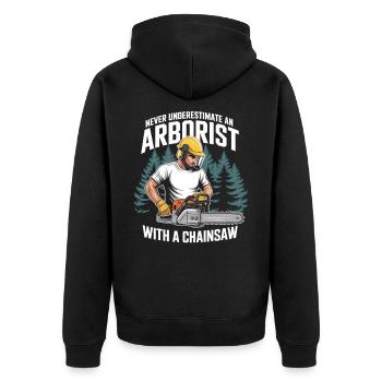 Chainsaw hero in forestry - Unisex Premium Organic Zip Hoodie - black - Back - Nico (187cm)