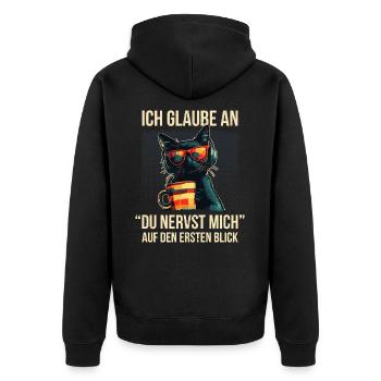 Du nervst mich – Sarkastische Katze Loki - Unisex Premium Bio Zip Hoodie - Schwarz - Hinten - Nico (187cm)