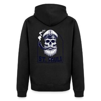 St.Pauli Kiez Hamburg Totenkopf Sankt Pauli - Unisex Premium Bio Zip Hoodie - Schwarz - Hinten - Nico (187cm)