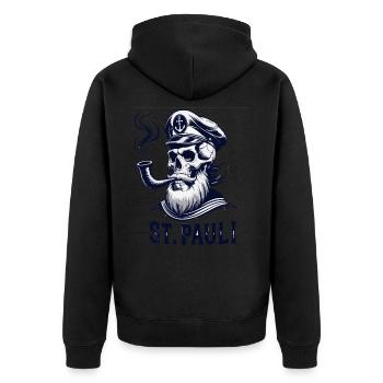 St.Pauli Kiez Hamburg Totenkopf Sankt Pauli - Unisex Premium Bio Zip Hoodie - Schwarz - Hinten - Nico (187cm)