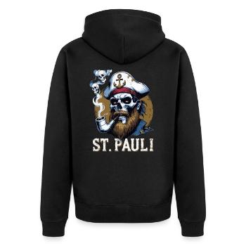 St.Pauli Kiez Hamburg Totenkopf Sankt Pauli - Unisex Premium Organic Zip Hoodie - black - Back - Nico (187cm)