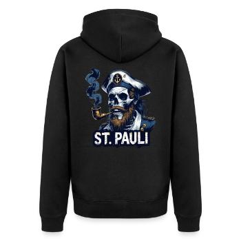 St.Pauli Kiez Hamburg Totenkopf Sankt Pauli - Unisex Premium Bio Zip Hoodie - Schwarz - Hinten - Nico (187cm)