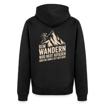Beim Wandern wird nicht aufgegeben – Nur geflucht! - Unisex Premium Bio Zip Hoodie - Schwarz - Hinten - Nico (187cm)