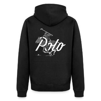 Polo Classic – Reiter trifft Stil - Unisex Premium Bio Zip Hoodie - Schwarz - Hinten - Nico (187cm)