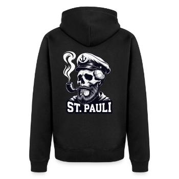 St.Pauli Kiez Hamburg Totenkopf Sankt Pauli - Unisex Premium Organic Zip Hoodie - black - Back - Nico (187cm)