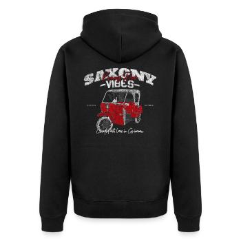 Saxony Vibes - Grimma Vibes - Krause Duo Kult - Unisex Premium Organic Zip Hoodie - black - Back - Nico (187cm)