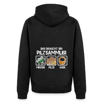 Pilzsammler Spruch Lustig - Unisex Premium Bio Zip Hoodie - Schwarz - Hinten - Nico (187cm)