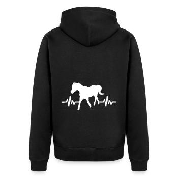 Herzschlag - Pferd Hengst Stute Ross Reitsport - Unisex Premium Bio Zip Hoodie - Schwarz - Hinten - Nico (187cm)