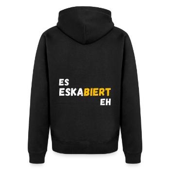 Festival es eskaliert eh Bier Trinkspruch - Unisex Premium Bio Zip Hoodie - Schwarz - Hinten - Nico (187cm)
