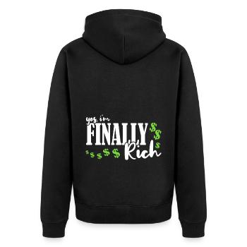 Ja, ich bin endlich reich - Unisex Premium Bio Zip Hoodie - Schwarz - Hinten - Nico (187cm)