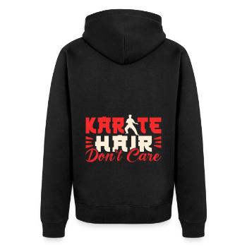 Karate Black Belt Gi Uniform - Unisex Premium Bio Zip Hoodie - Schwarz - Hinten - Nico (187cm)