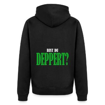 Bist du deppert? Österreich Österreichische - Unisex Premium Bio Zip Hoodie - Schwarz - Hinten - Nico (187cm)