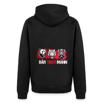 Bär Tiger Mann Bärtiger Mann Bart Träger Vatertag - Unisex Premium Bio Zip Hoodie - Schwarz - Hinten - Nico (187cm)