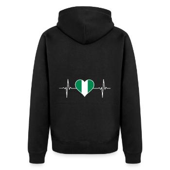 Nigeria Flagge Herzschlag - Unisex Premium Bio Zip Hoodie - Schwarz - Hinten - Nico (187cm)