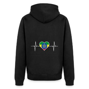 Ethiopia Flag Heartbeat - Unisex Premium Organic Zip Hoodie - black - Back - Nico (187cm)