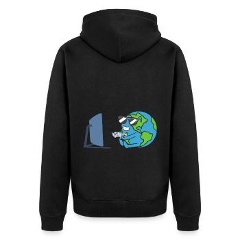 Erde Gamer Earth Day Umwelt Tag Der Erde - Unisex Premium Bio Zip Hoodie - Schwarz - Hinten - Nico (187cm)