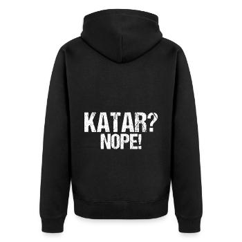 Katar nein Boykott Spruch Geschenk - Unisex Premium Bio Zip Hoodie - Schwarz - Hinten - Nico (187cm)
