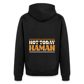 Not Today Haman Purim Judaism - Unisex Premium Organic Zip Hoodie - black - Back - Nico (187cm)