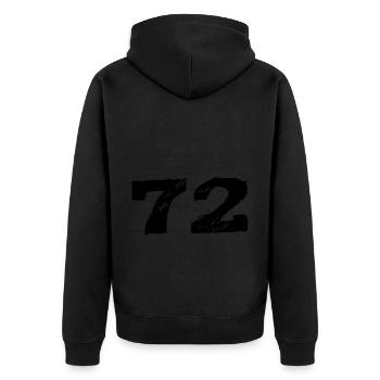 72 Zahl Trikot - Unisex Premium Bio Zip Hoodie - Schwarz - Hinten - Nico (187cm)