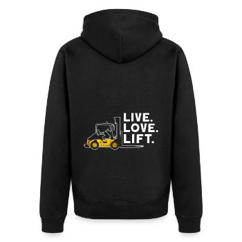Gabelstaplerbediener und Gabelstaplerfahrer - Unisex Premium Bio Zip Hoodie - Schwarz - Hinten - Nico (187cm)