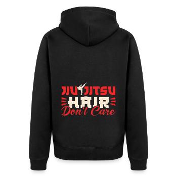 Brazilian Jiu Jitsu MMA Bjj Hugger - Unisex Premium Bio Zip Hoodie - Schwarz - Hinten - Nico (187cm)