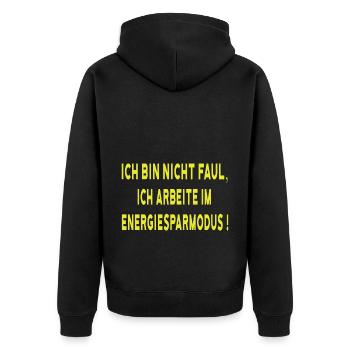 Büro Firma Schule lustiger Spruch Energiesparmodus - Unisex Premium Bio Zip Hoodie - Schwarz - Hinten - Nico (187cm)