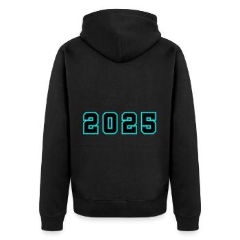 2025 Jahr Geburtstag - Unisex Premium Bio Zip Hoodie - Schwarz - Hinten - Nico (187cm)