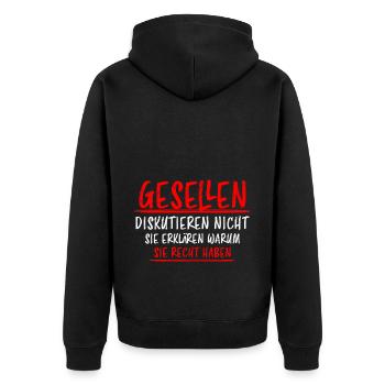 Geselle Lustiger Spruch Gesellenprüfung Geschenk - Unisex Premium Bio Zip Hoodie - Schwarz - Hinten - Nico (187cm)