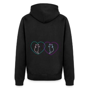 Herz Katzen Liebe Herzen Kitten Valentin Romantik - Unisex Premium Bio Zip Hoodie - Schwarz - Hinten - Nico (187cm)