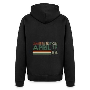 39. Geburtstag April Jahrgang 1984 Vintage - Unisex Premium Bio Zip Hoodie - Schwarz - Hinten - Nico (187cm)