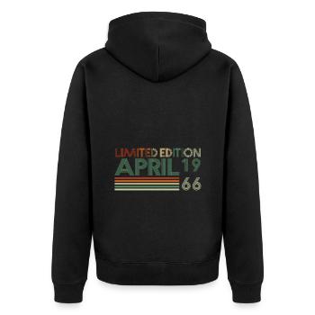 57. Geburtstag April Jahrgang 1966 Vintage - Unisex Premium Bio Zip Hoodie - Schwarz - Hinten - Nico (187cm)
