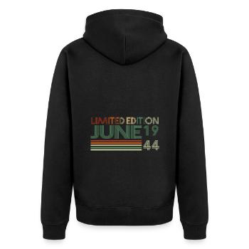 79. Geburtstag Juni Jahrgang 1944 Vintage - Unisex Premium Bio Zip Hoodie - Schwarz - Hinten - Nico (187cm)
