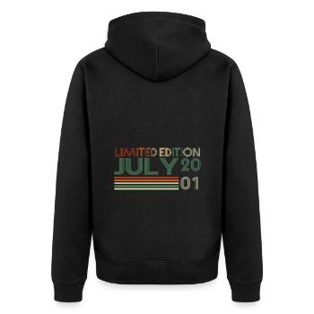 22. Geburtstag Juli Jahrgang 2001 Vintage - Unisex Premium Bio Zip Hoodie - Schwarz - Hinten - Nico (187cm)