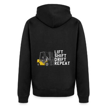 Gabelstaplerfahrer und Lagerhaus Gabestaplerfahrer - Unisex Premium Bio Zip Hoodie - Schwarz - Hinten - Nico (187cm)