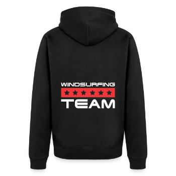Windsurfing Crew - Unisex Premium Bio Zip Hoodie - Schwarz - Hinten - Nico (187cm)