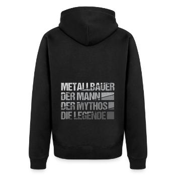 Metallbauer Schmied Metallbau - Unisex Premium Bio Zip Hoodie - Schwarz - Hinten - Nico (187cm)