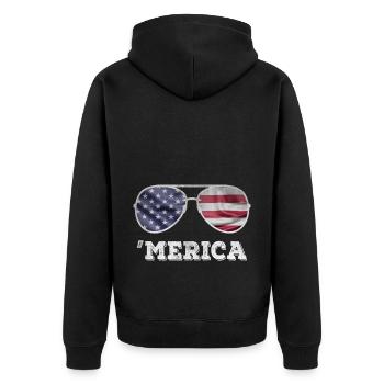 USA Merica Patriotic Sunglasses American Flag - Unisex Premium Organic Zip Hoodie - black - Back - Nico (187cm)
