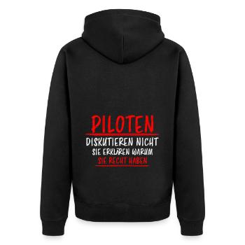 Pilot Lustiger Spruch Flugplatz Flugsport Geschenk - Unisex Premium Bio Zip Hoodie - Schwarz - Hinten - Nico (187cm)