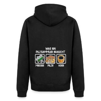 Pilze Sammeln Pilzsammler Pilzexperte - Unisex Premium Bio Zip Hoodie - Schwarz - Hinten - Nico (187cm)