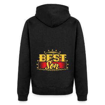 Sohn Geburt Junge Geschenkidee - Unisex Premium Bio Zip Hoodie - Schwarz - Hinten - Nico (187cm)
